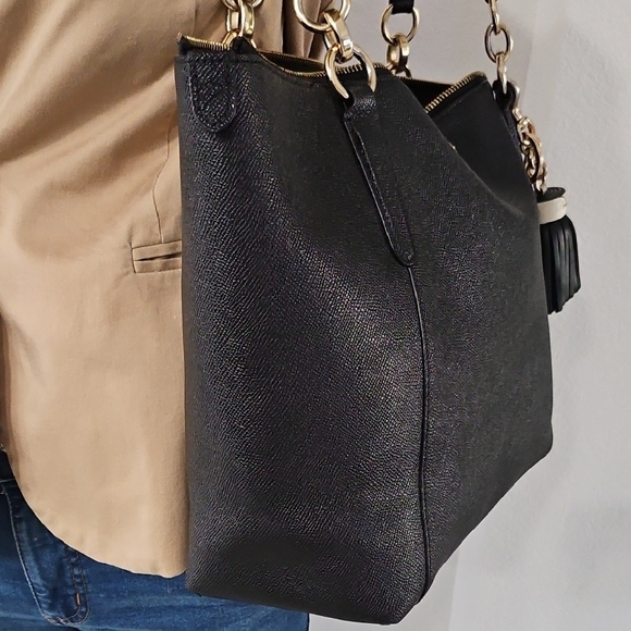 Coach Black Leather Tote with Gold Accents - Picture 5 of 16